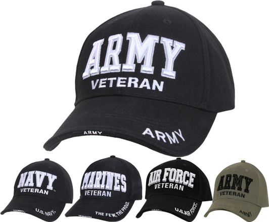 Deluxe US Military Veteran Cap Adjustable Ball Hat - Army Navy Marines Air Force