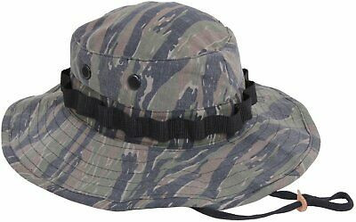 Tiger Stripe Vietnam Era Military Rip-Stop Wide Brim Boonie Hat with Strap