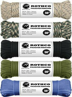 550LB 7 Strand 100% Polyester Type III Paracord Rope 50 Feet