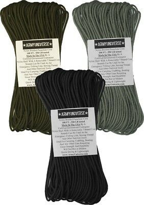 3 Pack - 550LB 100% Nylon Paracord Type III Rope 300 Feet - USA Made