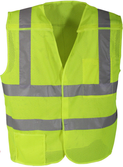 Neon Green High Visibility Safety Vest Reflective Strips Emergency Breakaway