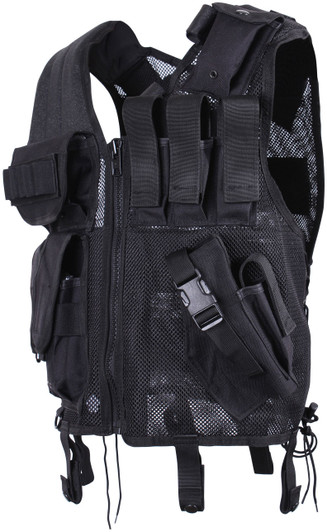 Black Quick Draw Raid Swat Tactical Vest with Gun Holsters & Pouches