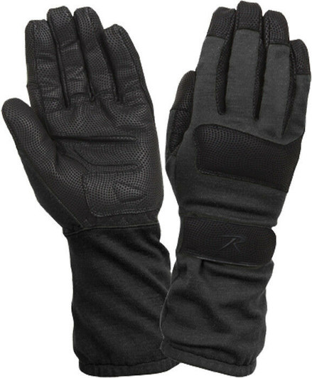 Black Fire Resistant Griplast Textured Reinforced Long Military Leather Gloves