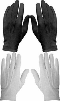 12 Pack Cotton Military Uniform Dress Parade Gloves with Snaps, White or Black