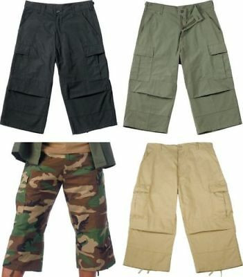 Camo Capris Long Cargo Shorts Military Army Fatigues Tactical 3/4 BDU Pants