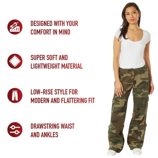 Women's Vintage Military Fatigues Camo Cargo Ladies Army Paratrooper Pants