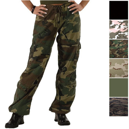 Women's Vintage Military Fatigues Camo Cargo Ladies Army Paratrooper Pants