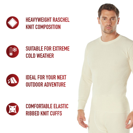 White Heavyweight Cold Weather Winter Thermals Knit Underwear Shirt Long Johns