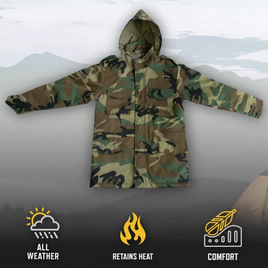 Kids M-65 Camo Field Jacket Water Repellent Military Cold Weather Coat with Quilted Liner & Hood