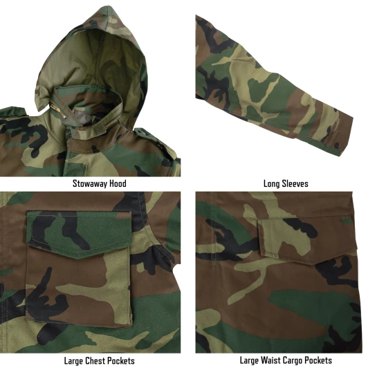 Kids M-65 Camo Field Jacket Water Repellent Military Cold Weather Coat with Quilted Liner & Hood