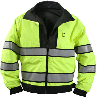 Black Hi-Visibility Waterproof REVERSIBLE Uniform Coat Duty Jacket Neon Hi Vis