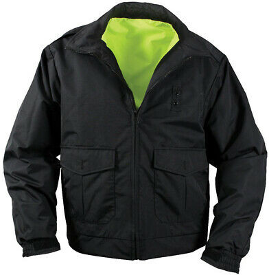Black Hi-Visibility Waterproof REVERSIBLE Uniform Coat Duty Jacket Neon Hi Vis