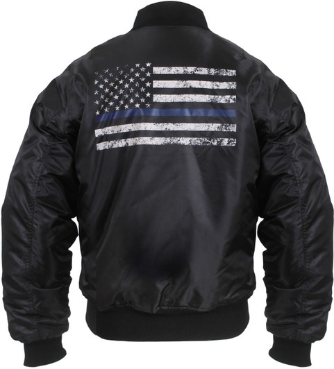 Black Air Force MA-1 Bomber Coat Flight Jacket with Thin Blue Line Flag