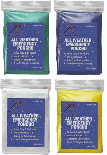Emergency Rain Poncho Waterproof Lightweight All Weather Pocket Size Reusable