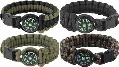 Paracord Bracelet Survival Military Para Cobra Bracelet w/ Buckle & Compass