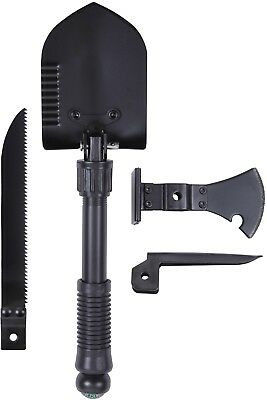 Black 5-In-1 Multi Purpose Camping Tool Emergency - Shovel Saw Axe Pick Compass