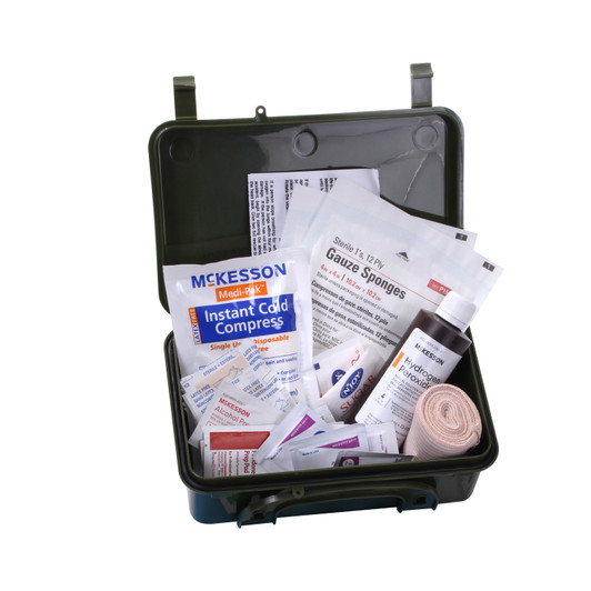 Olive Drab General Purpose Military NSN First Aid Kit Box with 60 Essential Items - USA Made  6545-00-113-3722