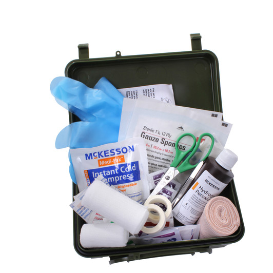 Olive Drab General Purpose Military NSN First Aid Kit Box with 60 Essential Items - USA Made  6545-00-113-3722