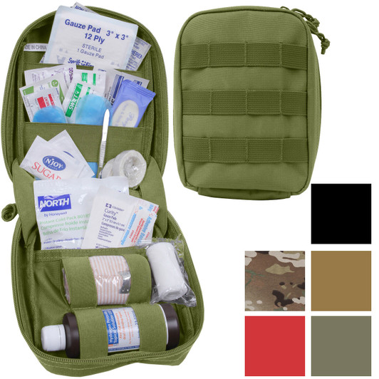 Tactical First Aid Kit Pouch Fully Stocked Medical Supplies MOLLE Supply Case