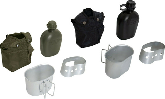4 Piece Set 1 Quart Canteen, Stand, Cover & Aluminum Cup Outdoor Camper Hiker