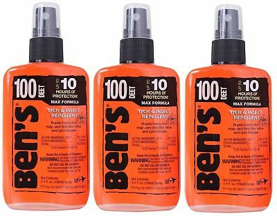 3 Pack Ben's 100% Deet Tick Bug & Insect Military Repellent Spray Pump 3.4oz