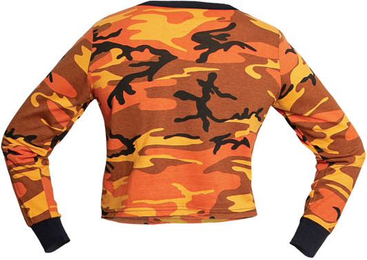 Womens Orange Camouflage Crop Top Long Sleeve T-Shirt