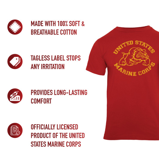 Red Marines Bulldog T-Shirt USMC Military Bull Dog Tee US Marine Corps