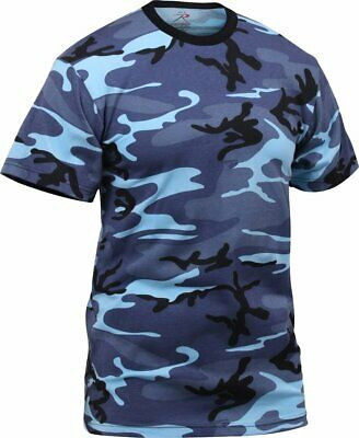 Mens Sky Blue Camouflage Tactical Military Short Sleeve T-Shirt