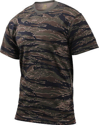 Mens Tiger Stripe Camouflage Tactical Military Short Sleeve T-Shirt