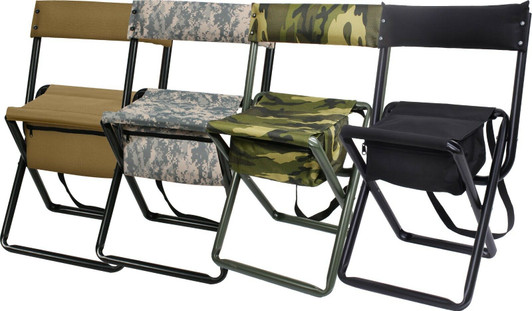 Deluxe Folding Stool with Seat Pouch Travel Chair Camo Military Camping Outdoor