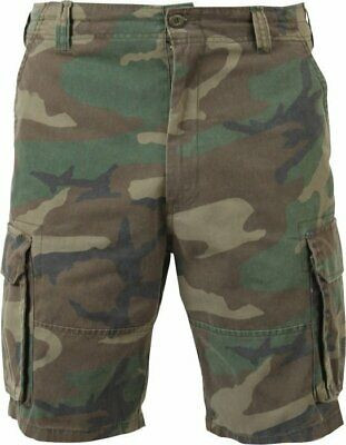 Mens Woodland Camouflage Vintage Military Paratrooper Cargo Shorts