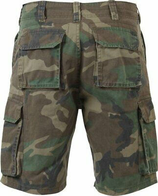 Mens Woodland Camouflage Vintage Military Paratrooper Cargo Shorts