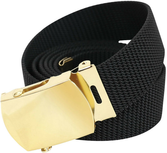 Black Nylon Tactical Web Belt w/ Gold Buckle 54"