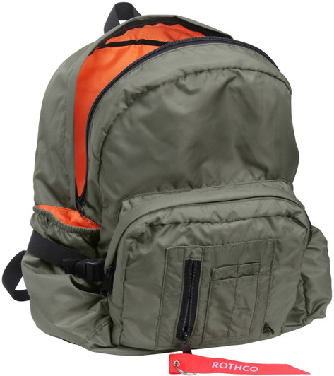 Sage Green MA-1 Mini Backpack Bomber Jacket Inspired  with Bright Orange Lining