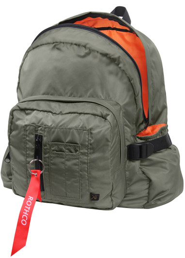 Sage Green MA-1 Mini Backpack Bomber Jacket Inspired  with Bright Orange Lining