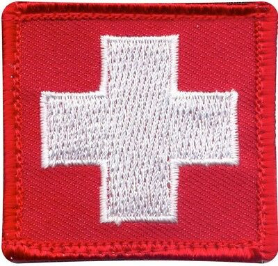Red Embroidered White Cross EMT Medic EMS Emergency Hook Patch 1 7/8" x 1 7/8"