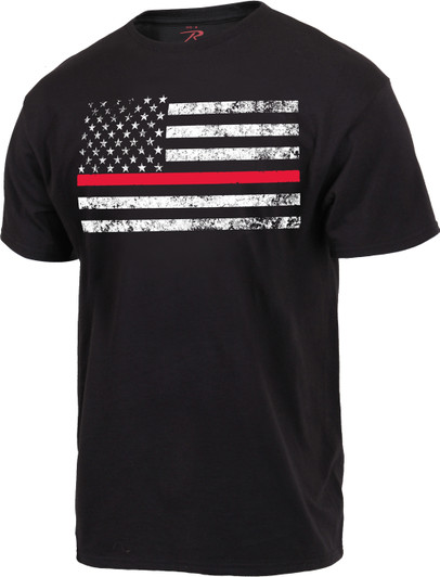 Black Thin Red Line Distressed US American Flag Support Firefighters T-Shirt