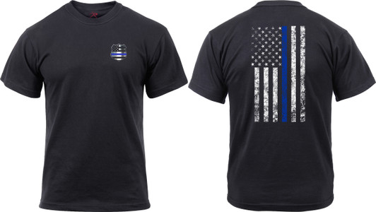 Mens Black Two Sided Thin Blue Line US Flag Distressed Athletic Muscle T-Shirt
