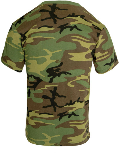 Camo V Neck T-Shirt Tactical Military Tee Mens Woodland Camouflage Army Green