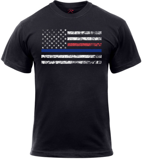 Black Thin Blue/Red Line Distressed US American Flag Support the Police T-Shirt