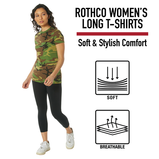Womens Long Length Camo T-Shirt Military Army Ladies Girls Short Sleeve Tee