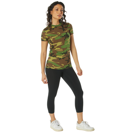 Womens Long Length Camo T-Shirt Military Army Ladies Girls Short Sleeve Tee