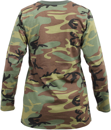 Women's Woodland Camouflage Long Sleeve Military T-Shirt Longer Length