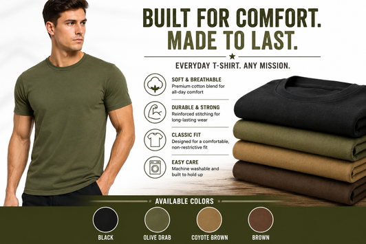 Men's Tactical Athletic Cut T-Shirt Cotton Poly Solid Color Military Tee