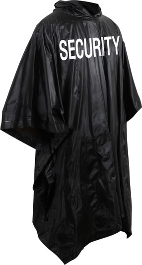 Security Poncho Black Waterproof Rain Hooded Vinyl Guard Officer Bouncer Slicker
