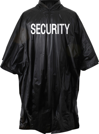 Security Poncho Black Waterproof Rain Hooded Vinyl Guard Officer Bouncer Slicker