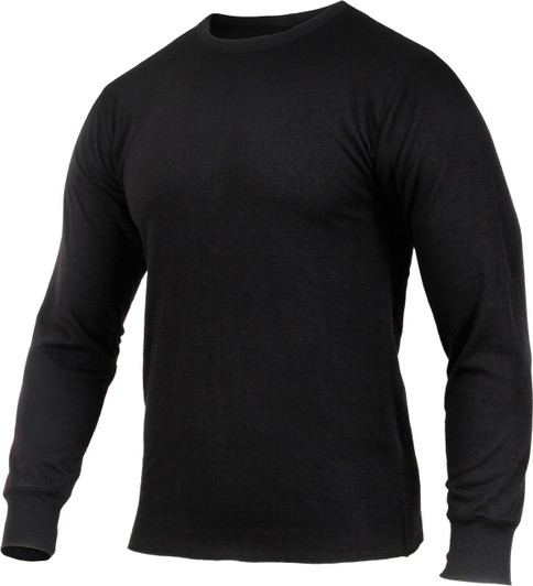 Black Midweight Crew Neck Thermal Top Underwear Shirt