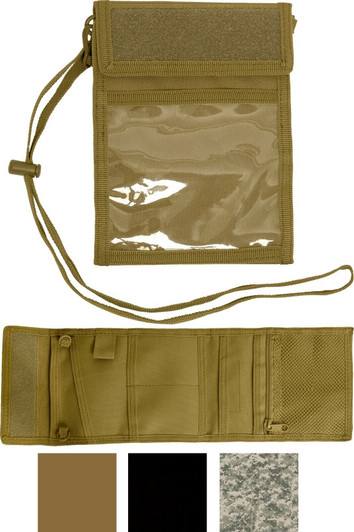 Tactical ID Badge Holder Military Neck Strap Photo Tri Fold Wallet with Lanyard