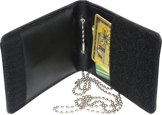 Black Leather ID Holder & Neck Chain Wallet Badge Case Law Enforcement Shield