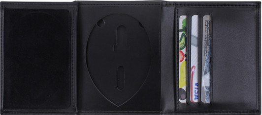 Black Leather Tri Fold Badge ID Credit Card Holder Wallet